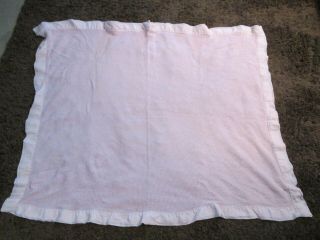 Vintage Baby Blanket Cotton Thermal Waffle Weave Pink Girl Nylon Satin Trim Band