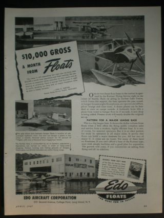 1947 Edo Plane Floats Kurtzer Seaplane Terminal Vintage Trade Photo Print Ad