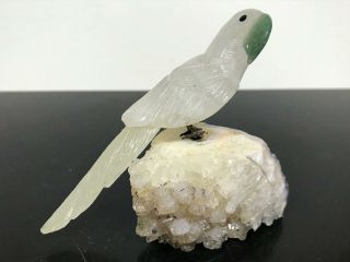 Vtg Carved Stone Crystal Amethyst Parakeet Bird Art Statue Figurine Sculpture C