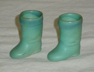 2 Vintage Signed Van Briggle Art Pottery Turquoise Boot Toothpick Holder