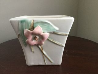 Vintage Mccoy Pink/green Flower On Cream Colored Vase Blossom Time