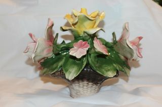 Capodimonte Large Vintage Rose Centerpiece Flower Basket Made In Italy Rare Huge