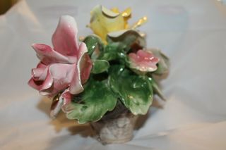 CAPODIMONTE Large Vintage Rose Centerpiece Flower Basket MADE IN ITALY Rare Huge 4