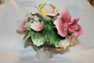 CAPODIMONTE Large Vintage Rose Centerpiece Flower Basket MADE IN ITALY Rare Huge 5