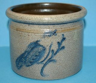 Vintage Rowe Pottery 1981 Salt Glaze Stoneware Crock With Blue Bird Design