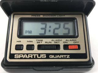 Vintage Spartus Quartz Small Digital Folding Lcd Travel Alarm Clock Pocket