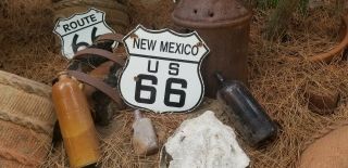 " Mexico " Route 66 Vintage Porcelain Steel Road Sign.
