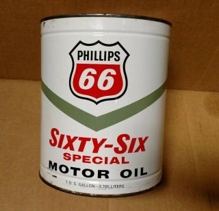 Vintage Phillips 66 Sixty - Six Motor Oil Can One Gallon 1 Gal Opened From Bottom