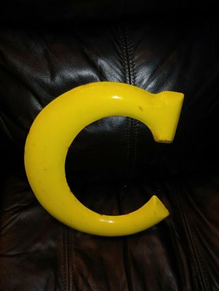 Yellow Porcelain Letter C 12 Inches Tall Vintage Sign Advertising Gas Oil