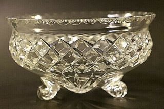 Vintage Three Footed Diamond Cut Crystal Rose Bowl With Cone Base