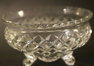 Vintage three footed diamond cut crystal rose bowl with cone base 5