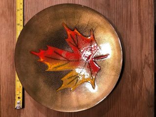 Vintage Mid Century Modern Enamel On Copper Art Maple Leaf Plate