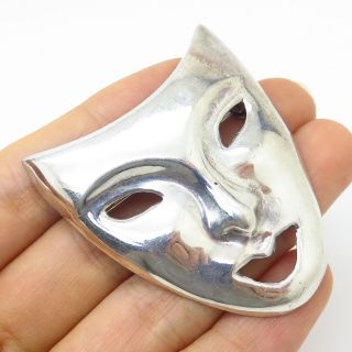 Vintage Signed 925 Sterling Silver Theater Mask Design Pin Brooch / Pendant