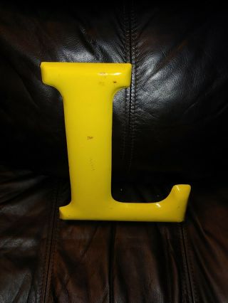 Yellow Porcelain Letter L 12 Inches Tall Vintage Sign Advertising Gas Oil