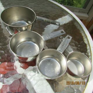 Vintage Foley Set Of 4 Measuring Cups Stainless Steel Script 1/4 1/3 1/2 1 Cup