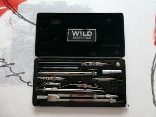 WILD HEERBRUGG 1960 Vintage RZ21 PRECISION DRAWING COMPASS SET 10pc in Case 4