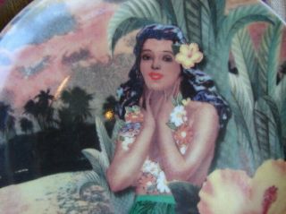 Vintage Plate - Hawaiian Hula Girl With Flowers Plate - Tiki Decor