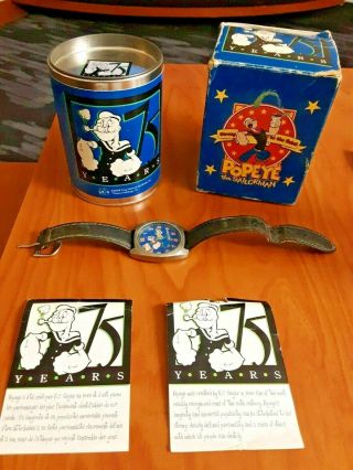 Rare Popeye The Sailorman 75th Anniversary Watch In Tin Collectible Gift/vintage