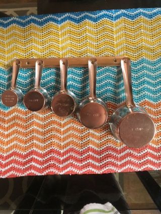 Vintage Metal Measuring Cup Set Aluminum And Copper Color Set Of Five And Hanger