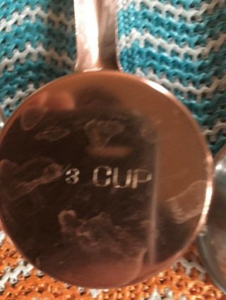 Vintage Metal Measuring Cup Set Aluminum And Copper Color Set Of Five And Hanger 4
