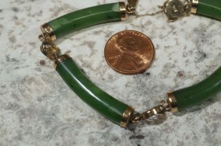 Antique Hand Crafted 14k Yellow Gold Jade Bracelet Asian Motif 7 