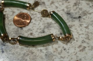 Antique Hand Crafted 14k Yellow Gold Jade Bracelet Asian Motif 7 
