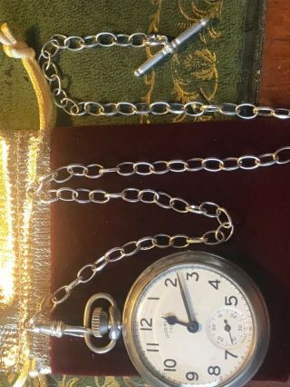 A Vintage Ingersoll Silver Pocket Watch With Chain C.  1962
