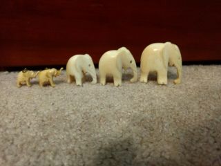 5 Small Vintage Old Antique Ivory Hand Carved Elephant 