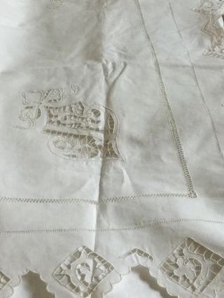 Gorgeous Vintage / Antique Italian Embroidered Linen Sheet 76” X 102”