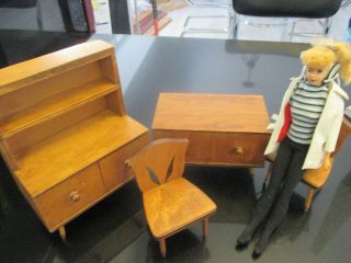 Mid Century Modern Wooden Furniture Set Of 4 For Barbie Doll