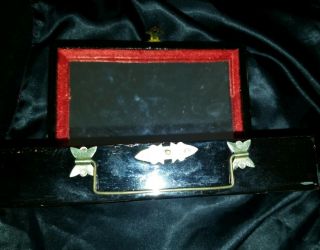Vintage Black Lacquer Mirrored Jewlery Box with Mother of Pearl Inlay 5