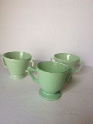 Vintage Sugar Bowl Trio Jadeite Green Glass Ribbed