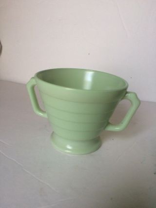 Vintage Sugar Bowl Trio Jadeite Green Glass Ribbed 2