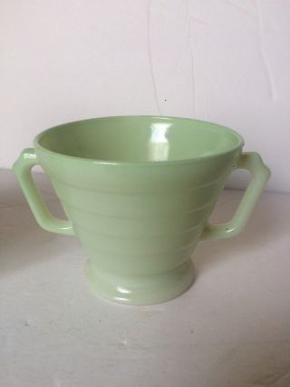 Vintage Sugar Bowl Trio Jadeite Green Glass Ribbed 3