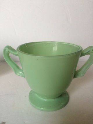 Vintage Sugar Bowl Trio Jadeite Green Glass Ribbed 4
