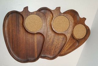 Wooden Snack Serving Trays Mid - Century Vintage Rossini Japan Tagged Set Of Three