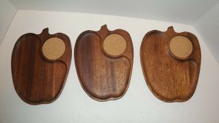 Wooden Snack Serving Trays mid - century vintage ROSSINI JAPAN tagged set of three 2