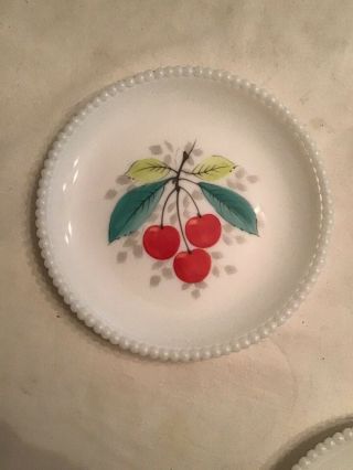 5 Vintage WESTMORELAND Hand Painted Beaded Edge Milk Glass Fruit Plates 2