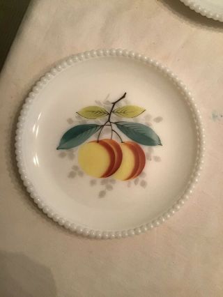 5 Vintage WESTMORELAND Hand Painted Beaded Edge Milk Glass Fruit Plates 4
