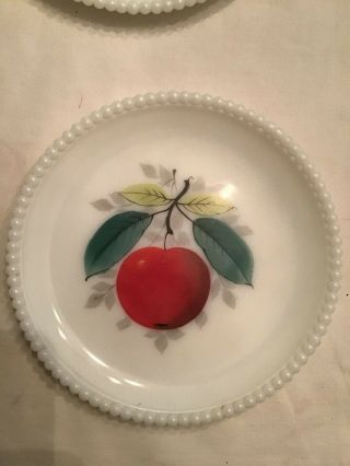 5 Vintage WESTMORELAND Hand Painted Beaded Edge Milk Glass Fruit Plates 5