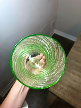 Vintage Uranium Depression Vaseline Glass Footed Vase Ribbed Twist Swirl - Glows 8