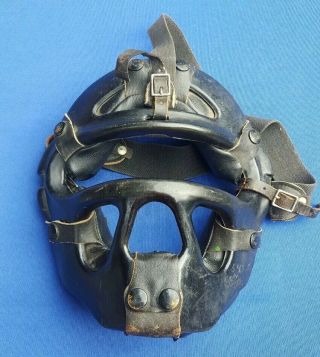 Vintage Unbranded Padded Catcher Mask - Black Steel & Leather - Issue