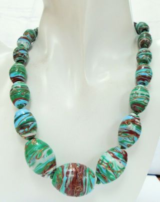 Good Quality Large Vintage Deco Hand Knotted Art Glass Bead Necklace