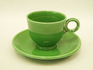 Vintage Old Fiesta Ware Cup & Saucer In Medium Green Homer Laughlin China 1950 