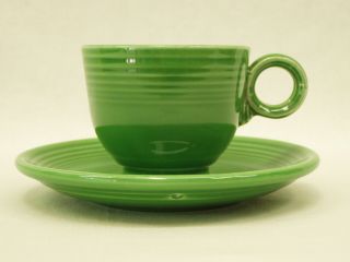 Vintage Old Fiesta Ware Cup & Saucer in MEDIUM GREEN Homer Laughlin China 1950 ' s 2