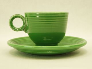 Vintage Old Fiesta Ware Cup & Saucer in MEDIUM GREEN Homer Laughlin China 1950 ' s 4