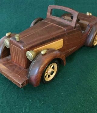 Vintage Wooden Handcrafted Classic Car Convertible Handmade Collectible 12” Long