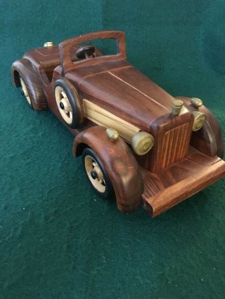 Vintage Wooden Handcrafted Classic Car Convertible Handmade Collectible 12” long 2