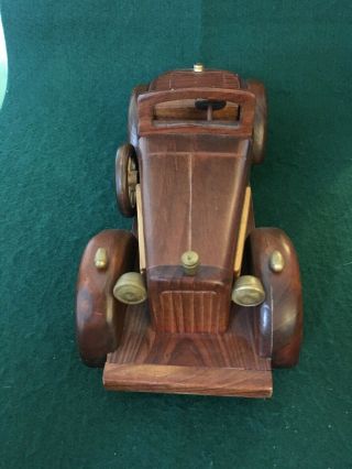 Vintage Wooden Handcrafted Classic Car Convertible Handmade Collectible 12” long 3