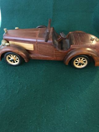 Vintage Wooden Handcrafted Classic Car Convertible Handmade Collectible 12” long 4